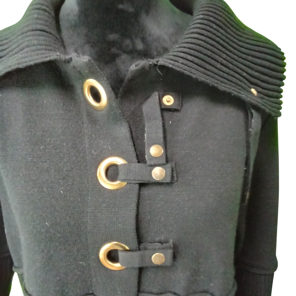 TAGORE COLENE Black Knit Cardigan Sweater Jacket Gold Grommet‎ Button Rockabilly